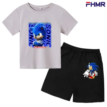 Ir 2021. Vasaras Apģērbu Komplekti Sonic kokvilnas Drukāt Tērpi Toddler Meiteņu Top+šorti 2gab Komplekti Sporta Tērps Gadījuma Bērnu Komplekti Bērnu Zēniem