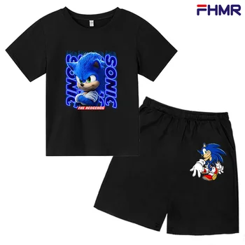 Ir 2021. Vasaras Apģērbu Komplekti Sonic kokvilnas Drukāt Tērpi Toddler Meiteņu Top+šorti 2gab Komplekti Sporta Tērps Gadījuma Bērnu Komplekti Bērnu Zēniem