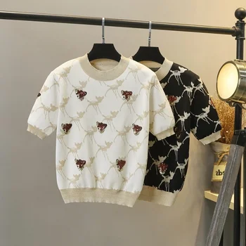 Ir 2021. Vasaras Jaunā Modes Dizainera Zīmola Izšūšana Adīt Topi Luksusa Apģērbu Džemperis Gadījuma Sievietēm Brīvs Džemperis