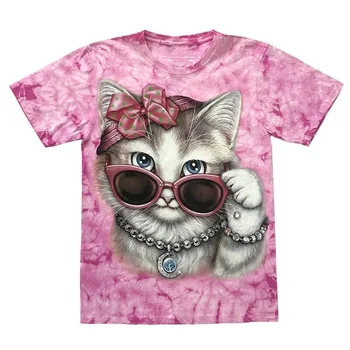 Ir 2021. Vasaras Meitene Rozā Gudrs Kaķis Modes 3D Drukas Krāsu Kaķa Kostīms Zēniem un Meitenēm Patīk Īsām Piedurknēm T-Krekli