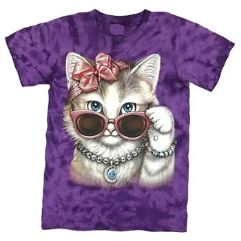 Ir 2021. Vasaras Meitene Rozā Gudrs Kaķis Modes 3D Drukas Krāsu Kaķa Kostīms Zēniem un Meitenēm Patīk Īsām Piedurknēm T-Krekli