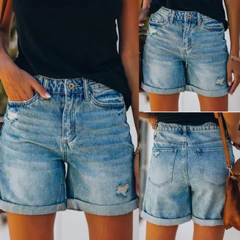 Ir 2021. vasaras sieviešu džinsi ripped caurumu mazgāt džinsa bikses karstā bikses vintage streetwear īsu džinsa bikses sievietēm