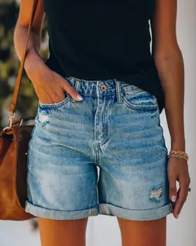 Ir 2021. vasaras sieviešu džinsi ripped caurumu mazgāt džinsa bikses karstā bikses vintage streetwear īsu džinsa bikses sievietēm