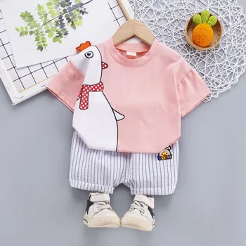 Ir 2021. Vasaras Toddler Zēns Apģērbu Komplekts Karikatūra Dzīvnieku Bērniem Meitene Drēbes Īsām piedurknēm Kokvilnas T+Svītrainas Bikses, Bērnu Apģērbs,
