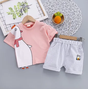 Ir 2021. Vasaras Toddler Zēns Apģērbu Komplekts Karikatūra Dzīvnieku Bērniem Meitene Drēbes Īsām piedurknēm Kokvilnas T+Svītrainas Bikses, Bērnu Apģērbs,