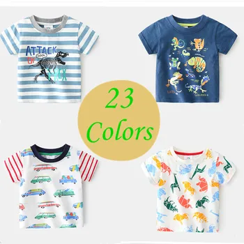 Ir 2021. Vasarā 2-10T Bērnu Apģērbu Dinozauru Auto Svītrains t-veida, Visas Spēles Īsām Piedurknēm Basic Topi Karikatūra T Krekls Bērniem Zēns