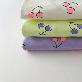 Ir 2021. Vasarā Jaunu Kokvilnas Princese Meiteņu Drēbes Set Baby Girl Puff Piedurknēm Krekls Komplekts Ķiršu Drukas Bērnu Svārki Uzvalks