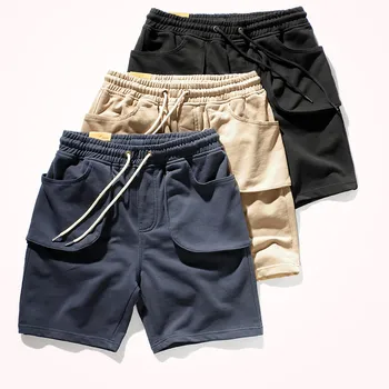 Ir 2021. Vasarā Jaunu Multi Pocket Sporta Bikses Vīriešu Modes Capri Elastīgs Viduklis Aukliņu Irdenas Trikotāžas Frotē Gadījuma Bikses