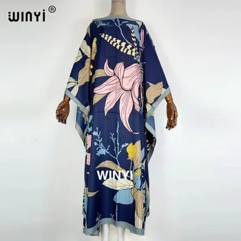 Ir 2021. Vidū EastWomens Boho Maxi printy Vasaras Kleita ar garām Piedurknēm Kleita Sievietēm Eleganto abayas Holiday Beach Sundress Puse Kleita