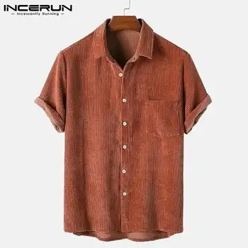Ir 2021. vienkrāsainu Vīriešu Krekls Velveta Atloks ar Īsām Piedurknēm, Kabatām Streetwear Ikdienas Vīriešu Apģērbs Vasaras Pogu Camisa S-3XL INCERUN