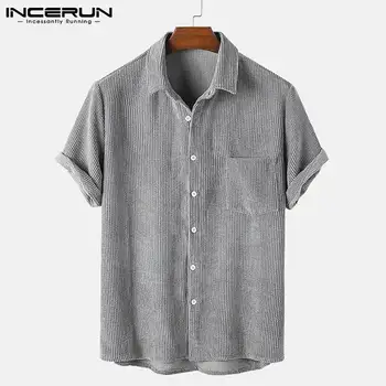 Ir 2021. vienkrāsainu Vīriešu Krekls Velveta Atloks ar Īsām Piedurknēm, Kabatām Streetwear Ikdienas Vīriešu Apģērbs Vasaras Pogu Camisa S-3XL INCERUN
