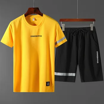 Ir 2021. Vīriešiem Gadījuma Nosaka Vasaras Jauno Tracksuit Vīriešu T-krekls+Šorti Divas Gabals, kas Vēstule Drukāt Ātri Žāvēšanas Īsais Sporta Tērps, O-veida Kakla