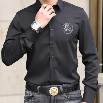 Ir 2021. Vīriešu Dimanta akmens Krekls Gadījuma garām Piedurknēm Streetwear Pogu Blūze Modes korejiešu Stilā, Krekli, Vīriešu, jauno dizaineru krekls