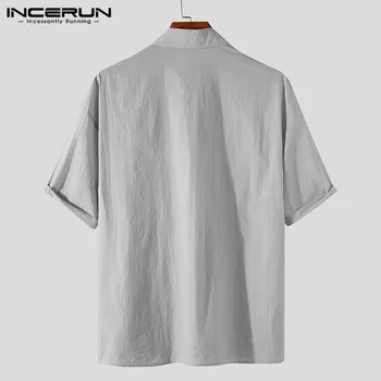 Ir 2021. Vīriešu Ikdienas Krekls Savukārt Apkakle vienkrāsainu Kabatas Streetwear Pusi Piedurknēm Modes Krekli Vīriešu Vasaras Camisa INCERUN S-5XL