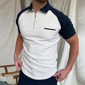Ir 2021. Vīriešu Polo Krekli Ikdienas Raibs Savukārt Apkakles Rāvējslēdzēju Dizains Vasaras Modes Īsām Piedurknēm Topi Harajuku Mens Streetwear