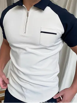 Ir 2021. Vīriešu Polo Krekli Ikdienas Raibs Savukārt Apkakles Rāvējslēdzēju Dizains Vasaras Modes Īsām Piedurknēm Topi Harajuku Mens Streetwear