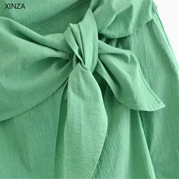 Ir 2021. Za Mini Svārki Sieviešu Vintage Loku Augsto Vidukli, Zaļi Svārki Modes Sānu Zip Sieviešu Elegants Kokvilnas Vasaras Svārki