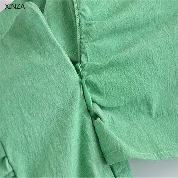 Ir 2021. Za Mini Svārki Sieviešu Vintage Loku Augsto Vidukli, Zaļi Svārki Modes Sānu Zip Sieviešu Elegants Kokvilnas Vasaras Svārki