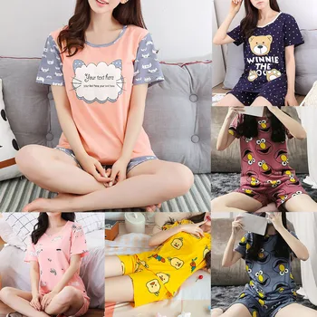 Ir 2021. Zaudēt Gadījuma Sleepwear Cute Vasaras Pidžamas Komplekts Sievietēm Sleepwear T-Krekli un Bikses, Apelsīnu Augļu Drukāt Meitene Pjs Homewear
