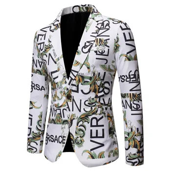 Ir 2021. Zīmolu Vīriešu apģērbu Modes Kostīms Puse Mētelis Gadījuma pieguļošas Žaketes Pogas Uzvalkā vēstuli Ziedu Drukāt Krāsošana Bleizeri, Vīriešu