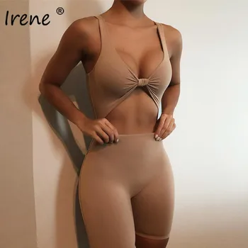 Irene Bodycon Sexy Jumpsuits Sieviešu Vasaras V Kakla Dobi Pie Pleca Playsuits Ir 2021. Black Fitnesa Sporta Īsā Jumpsuit