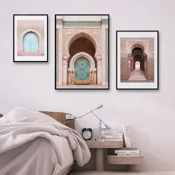 Islāma Rozā Plakāts Kaligrāfijas, Hassan ii Mošeja, Maroka Sienas, Arkas Mākslas Audekls Gleznošanai Mājas Dekoru Attēlu Mūsdienu Dzīves Telpā, Dec
