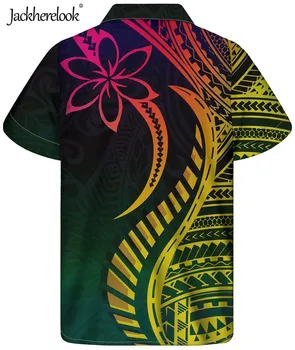 Jackherelook Īsām Piedurknēm Havaju Vīriešiem, Krekli Krāsains Polinēziešu Tetovēšanas Samoa Hibiscus Ziedu Drukāt Vasaras Pludmales Topi Krekls