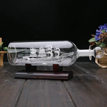 Jahtu Drifta Pudele ar Koka Pamatni 3D Dekoratīvie Stikla Rotājumu Kuģa Vīna Pudeli 24*10.2 cm PLDI889