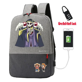 Japānas anime Overlord Anti-theft USB Uzlādes Mugursoma Vīrieši Sievietes Klēpjdatoru Ceļa Pleca Soma packsack Skolas bookbag
