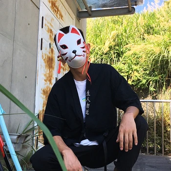 Japāņu Fox Maskas Cosplay Party Masku Halloween Masku Ar Pušķi Zvani Pilnu Seju ar Roku apgleznotus Stila PVC Maskas
