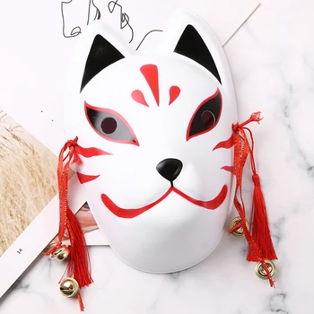 Japāņu Fox Maskas Cosplay Party Masku Halloween Masku Ar Pušķi Zvani Pilnu Seju ar Roku apgleznotus Stila PVC Maskas
