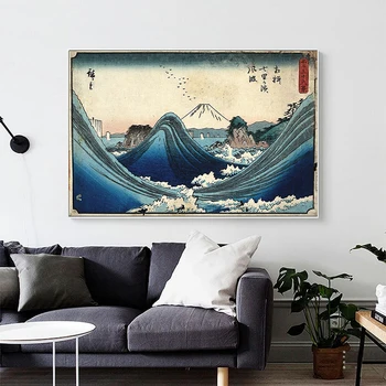 Japāņu Izdrukas Krāsošana Sienas, Attēlus Mākslas Mount Fuji Redzējis Pa Viļņiem Ziemeļvalstu Gleznas Plakāts, Mūsdienu Gultas Fona Mājās