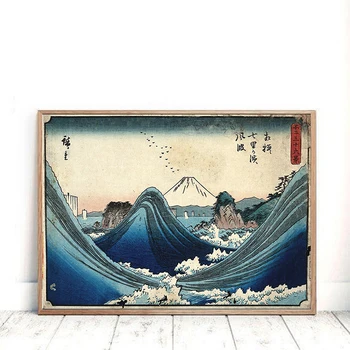 Japāņu Izdrukas Krāsošana Sienas, Attēlus Mākslas Mount Fuji Redzējis Pa Viļņiem Ziemeļvalstu Gleznas Plakāts, Mūsdienu Gultas Fona Mājās