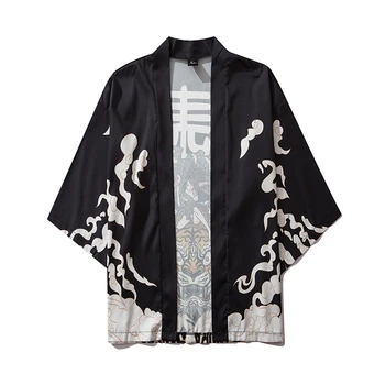 Japāņu Kimono Tiger Drukāt Jaciņa Cosplay Krekls Vasaras Modes Harajuku Jaciņa Samurai Tērpu Apģērbu Blūze Haori