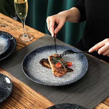 Japāņu stila Galda Retro Mājas Makaroni Brokastis Plāksnītes Speciālās Dzīvoklis Plate Ēdiens Radošo Neto Red Restorāns Rietumu SteakPlate