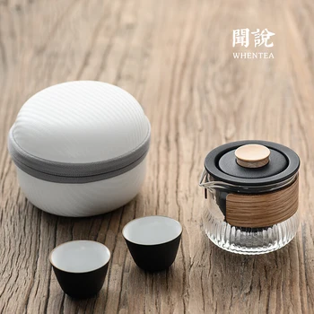 Japāņu Stila Melna Porcelāna Āra Darījumu Brauciens Portatīvo Stikla Tējkanna Ceļojumu Tējas Komplekts Anti-Applaucējums Keramikas Kung Fu Tējas Tase