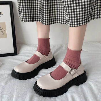 Japāņu Stilā Vintage Sprādzes Mary Janes Kurpes Sieviešu Sekla Muti Gadījuma Studentu Ādas Kurpes Biezu Grunts lolita apavi
