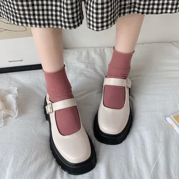 Japāņu Stilā Vintage Sprādzes Mary Janes Kurpes Sieviešu Sekla Muti Gadījuma Studentu Ādas Kurpes Biezu Grunts lolita apavi