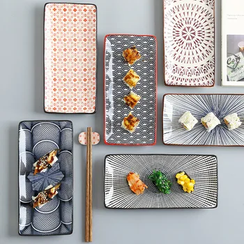 Japāņu Taisnstūra Taisnstūra Brokastis Suši Uzkodu Maizes Deserta Kūka Plāksnes Vakariņas Porcelāna Trauki Dekoratīvie Pārtikas Paplātes