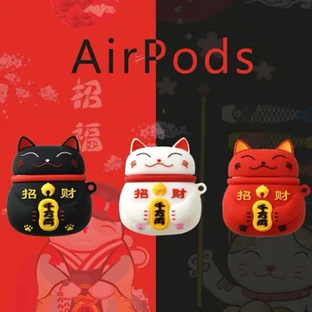 Jauki Japāņu Stila Laimīgs Kaķis Austiņu Gadījumos Apple Bezvadu Bluetooth Austiņas Airpods 1 2 Cute Silikona Aizsardzības Vāciņu