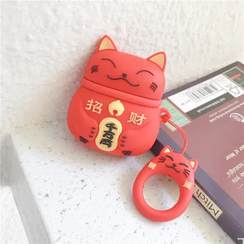 Jauki Japāņu Stila Laimīgs Kaķis Austiņu Gadījumos Apple Bezvadu Bluetooth Austiņas Airpods 1 2 Cute Silikona Aizsardzības Vāciņu