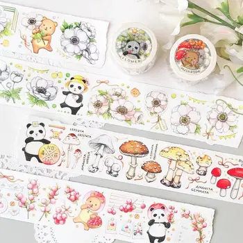 Jauku Ziedu Sēņu Panda Washi Lente Karšu Pieņemšanas Bullet Vēstnesis DIY Scrapbooking Dekoratīvās Uzlīmes