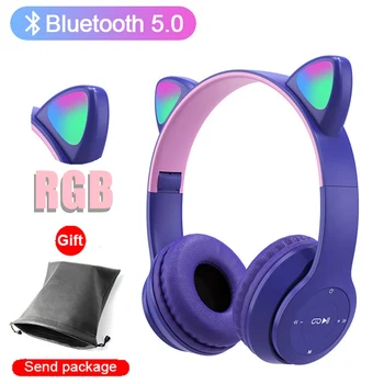 JAUNA Meitene Bezvadu Austiņu RGB Gudrs Kaķis Ausis Bluetooth 5.0 Ar Mikrofonu Trokšņu Slāpēšanas Mazulis Stereo Mūzikas kasko Uzglabāšanas maiss