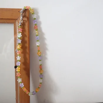 Jaunajām Korejas Vasaras Jauki Krāsains Ziedi Daisy Caurspīdīga Kristāla Frēzēšana Daļa Īstermiņa sānslīdi kaklasaite Kaklarota Sievietēm