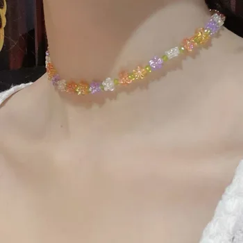 Jaunajām Korejas Vasaras Jauki Krāsains Ziedi Daisy Caurspīdīga Kristāla Frēzēšana Daļa Īstermiņa sānslīdi kaklasaite Kaklarota Sievietēm