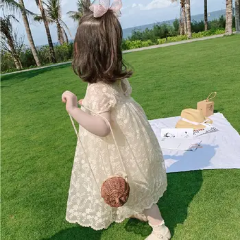 Jaunas Ielidošanas Vasarā Ir 2021. Bērnu Apģērbu Salds Princese Kleita Meitene Modes Mežģīnes, Izšuvumi Baby Meitenes Kleita