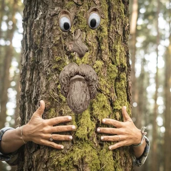 Jaunas Mizas Sejas Koku Monster Sejas Vaibsti Rotājumi Vecs Vīrietis Tree Hugger Dārzu Mākslas Āra Koku Smieklīgi Vecs Vīrietis Sejas Skulptūra