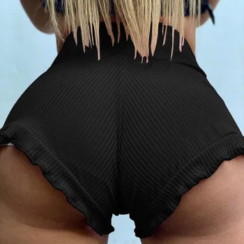 Jaunas Stilīgas Adītas Sexy Laupījums Šorti Dāmas Streetwear Sieviešu Pavasara Vasaras 2021 Ruffles Elastīgs Augstās Jostasvietas Bikses Gruntis