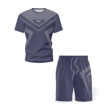 Jaunas vasaras 2021 vīriešu gadījuma valkāt 3D darbojas fitnesa sporta dienas apaļu kakla īsām piedurknēm + šorti sporta tērps