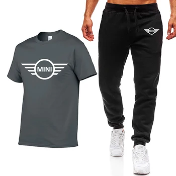 Jaunas Vasaras Modes Vīriešu T-Krekls Mini Auto Logo Drukas Ikdienas Īsās Piedurknes Apaļu Kakla Kokvilnas Vīriešu T-krekls Bikses 2 Gabals Uzvalks